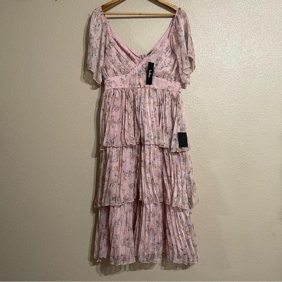 Lulus Gentle Charm Mauve Floral Print Pleated Tiered Midi Dress - Picture 2 of 16